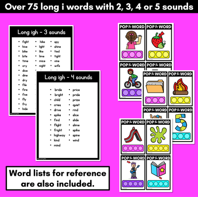 LONG VOWEL I POPPIT TASK CARDS - Phonemic Awareness + Word Mapping
