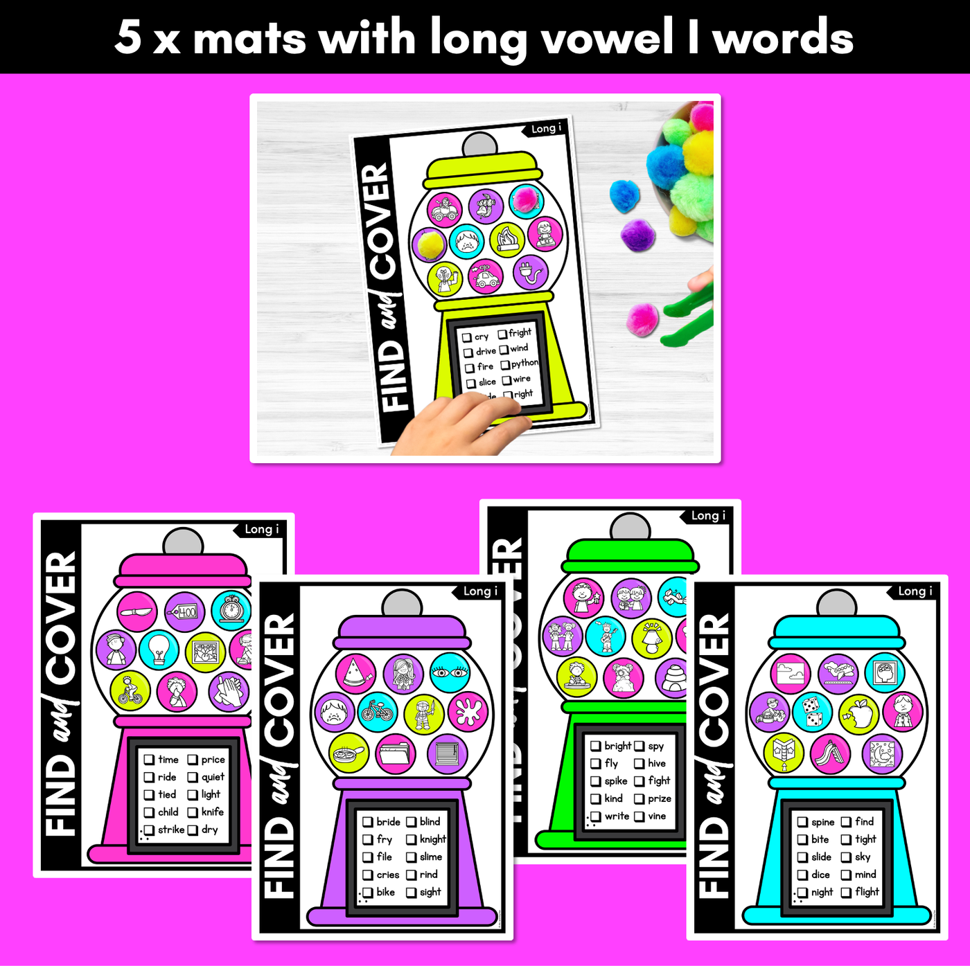 Long Vowel I Words - Find & Cover No Prep Phonics Game for Long Vowel Sounds