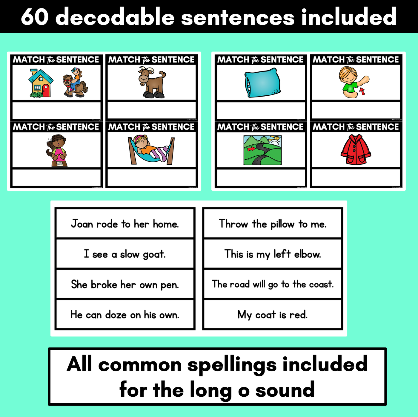 Long Vowel O Decodable Sentences - Read and Match