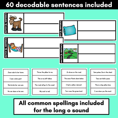 Long Vowel O Word Decodable Sentences - Read, Match & Write