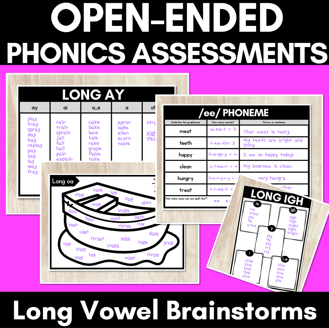 Long Vowel Sound Brainstorm Templates & Assessments