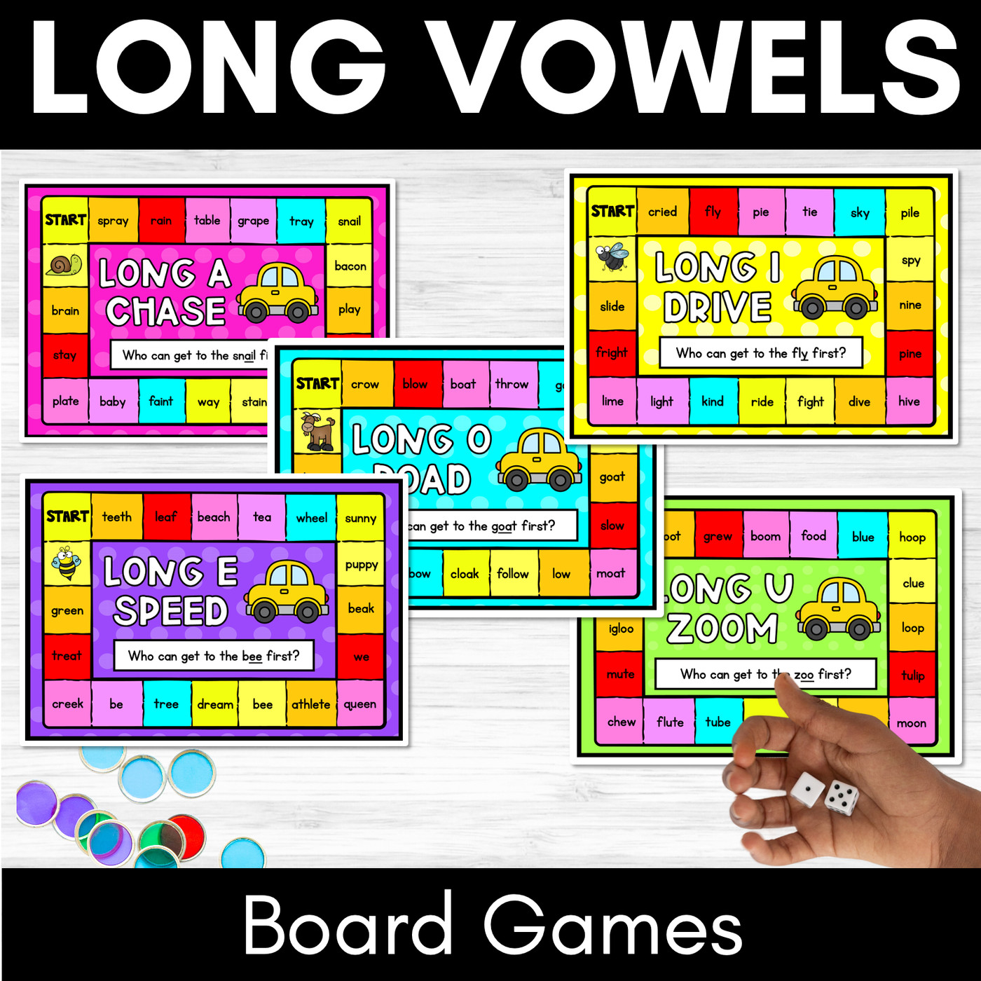 Long Vowel Sound Board Games - Phonics Games for Long Vowel Teams