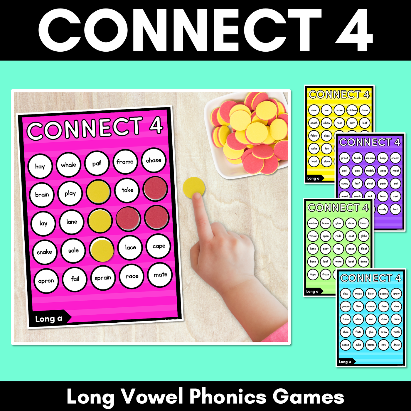 LONG VOWEL SOUNDS NO PREP PHONICS GAME - CONNECT 4