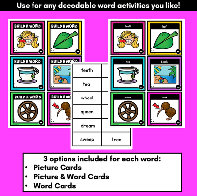 Long Vowel E Sound Word Building Cards