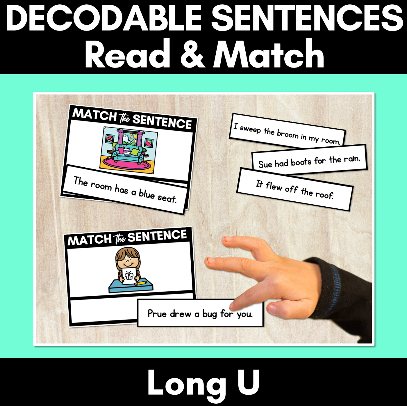 Long Vowel U Decodable Sentences - Read and Match