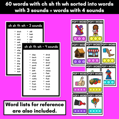 CH SH TH WH WORDS POPPIT TASK CARDS - Phonemic Awareness + Word Mapping
