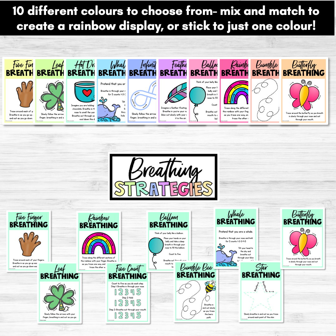 Rainbow Breathing Exercises for Kids - Mindful Breathing Strategies Posters