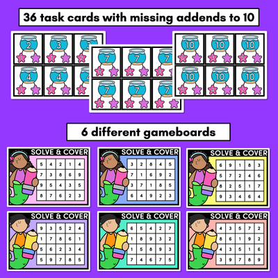 Missing Addends to 10 - Differentiated Ocean-Theme Maths Game for Kindergarten