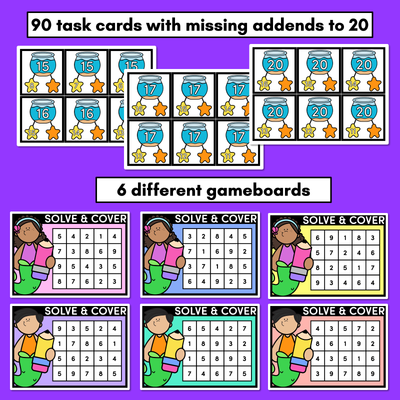 Missing Addends to 20 - Differentiated Ocean-Theme Maths Game for Kindergarten