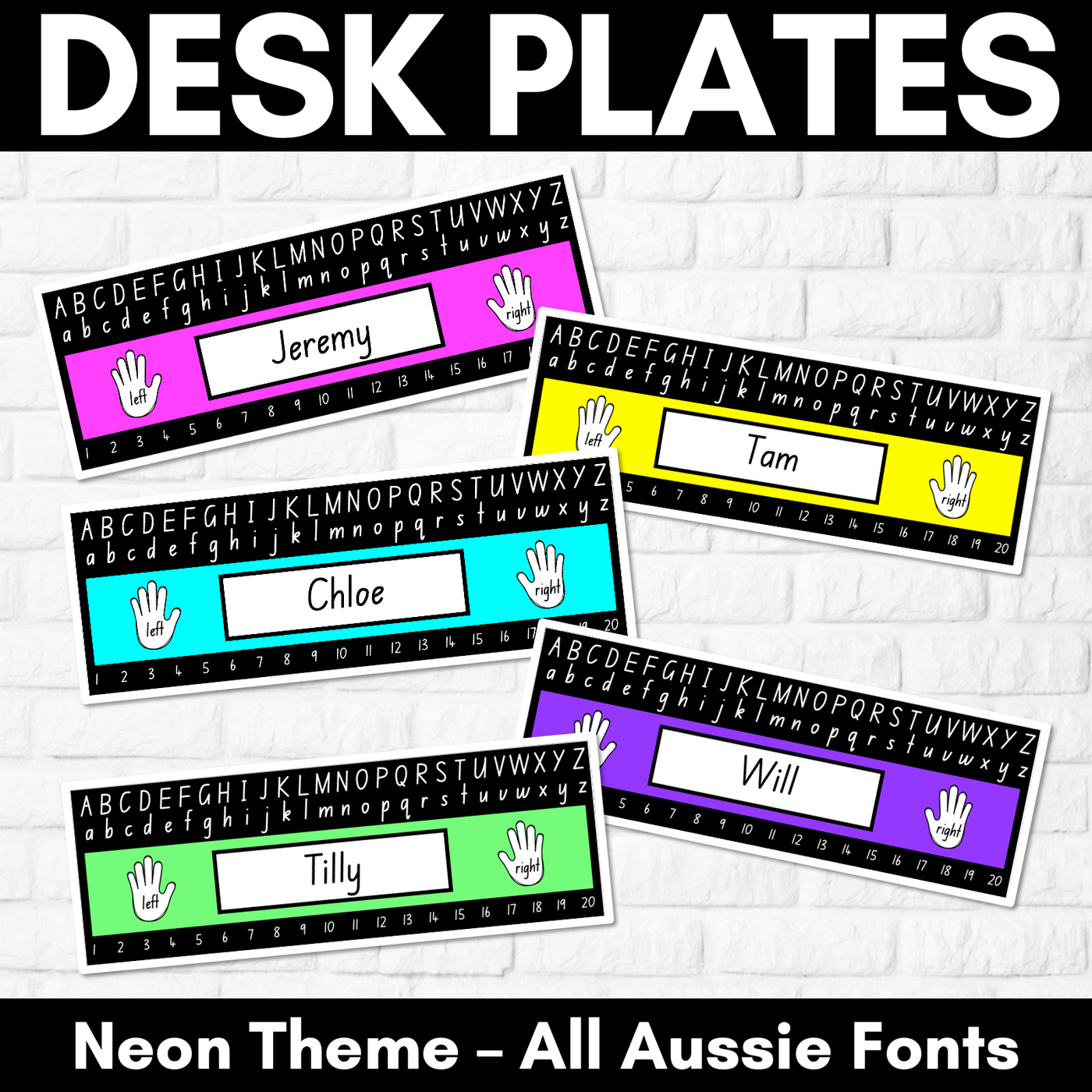 Student Desk Plates - Neon Colours