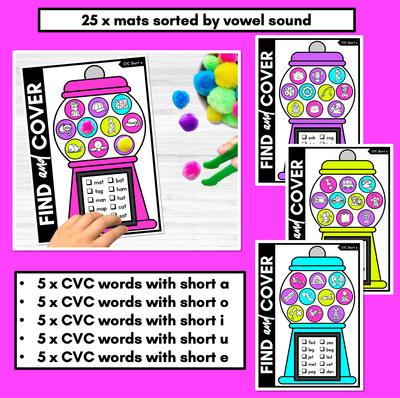 NO PREP CVC WORD GAMES - Find & Cover the CVC Words - GUMBALL GAMES