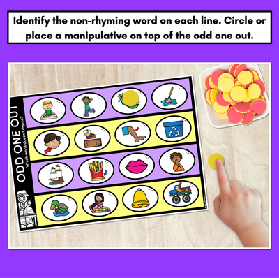Odd One Out Rhyme Mats - Phonological Awareness Task Cards for RHYMING