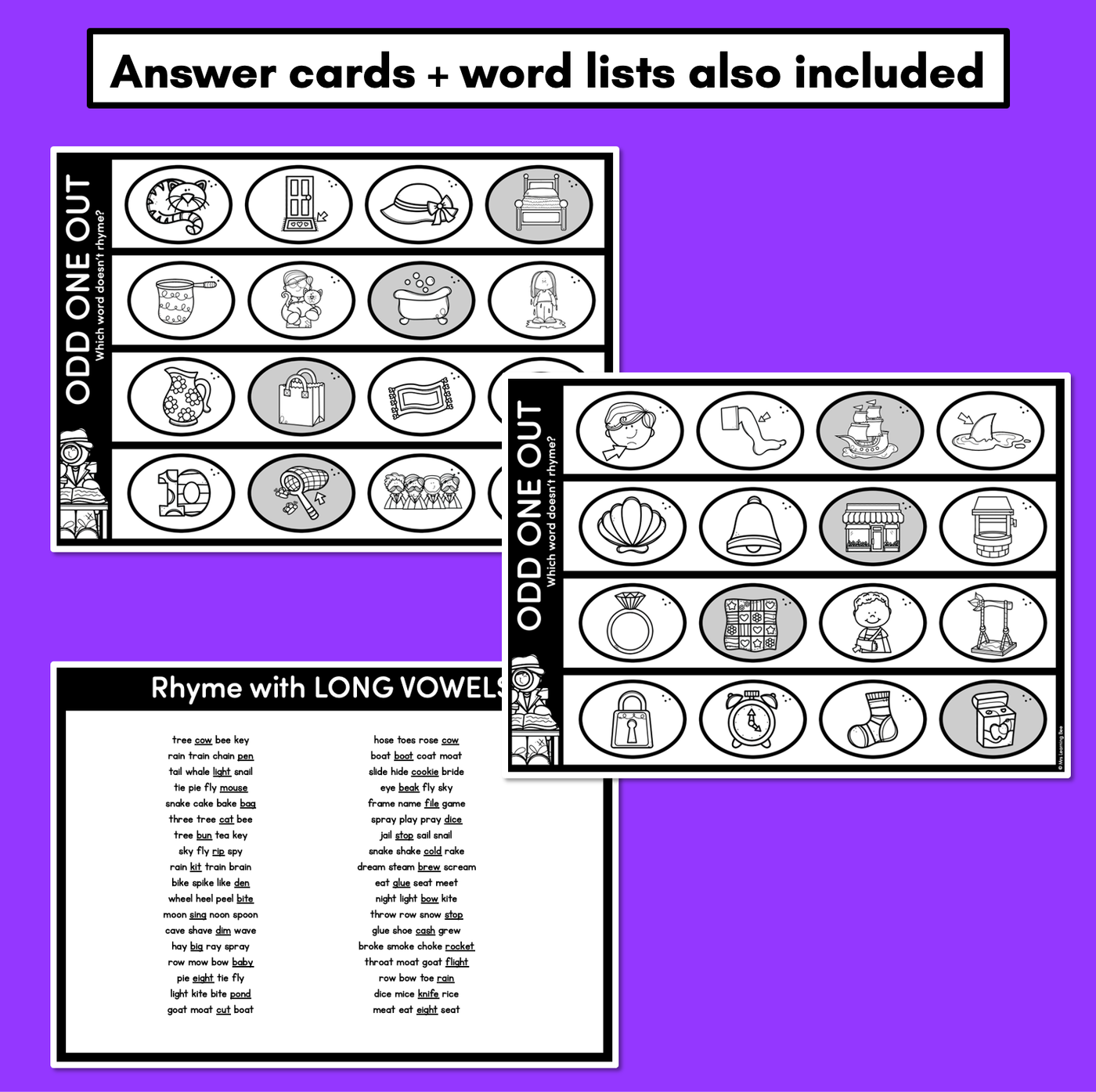 Odd One Out Rhyme Mats - Phonological Awareness Task Cards for RHYMING