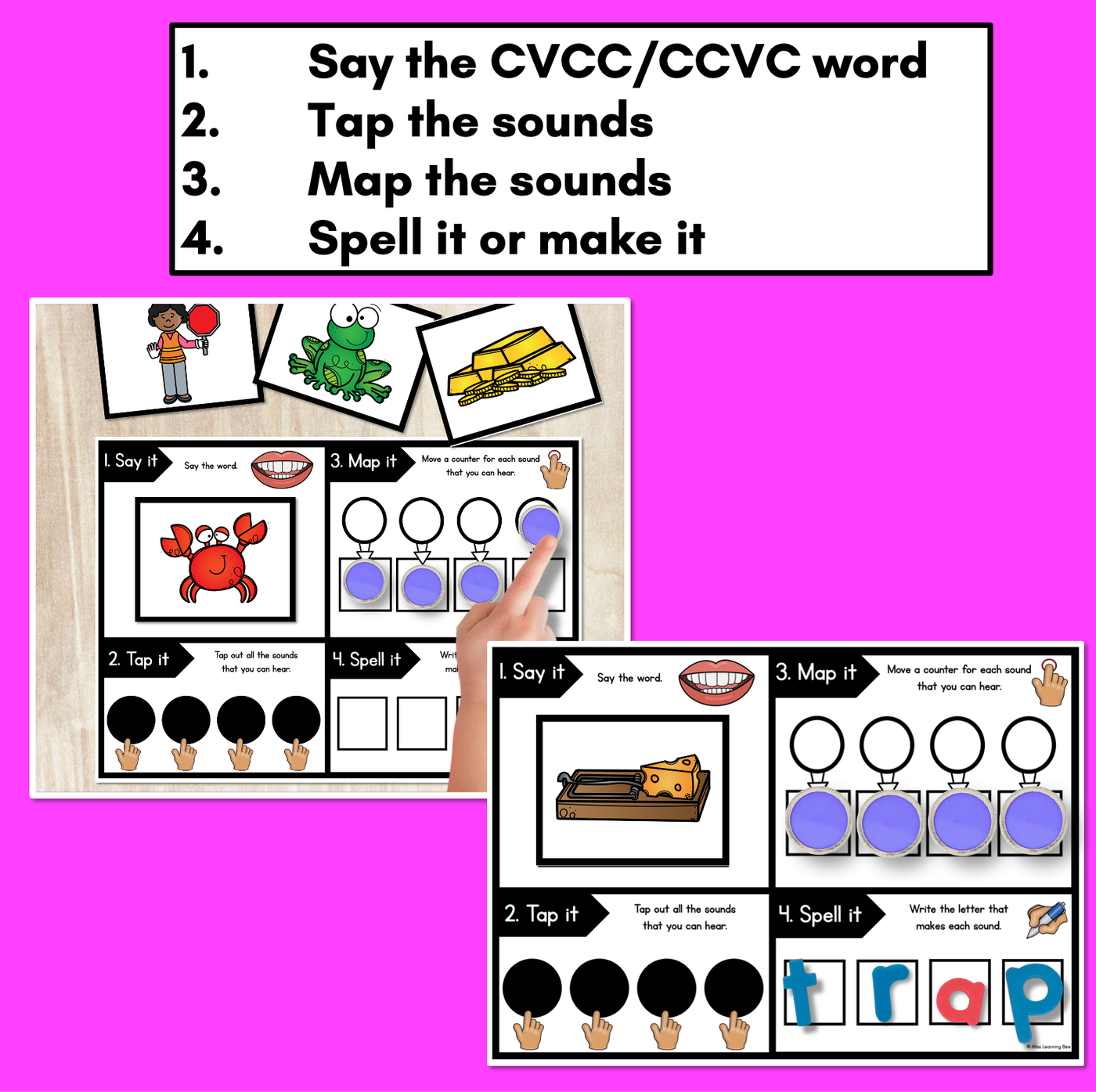 SAY IT TAP IT MAP IT SPELL IT - CVCC CCVC Words Orthographic Mapping Mats