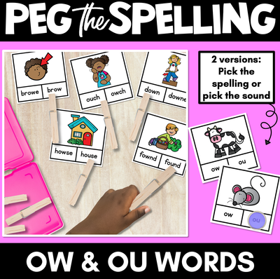 OW OU WORDS CLIP CARDS - Diphthongs Phonics Task Cards
