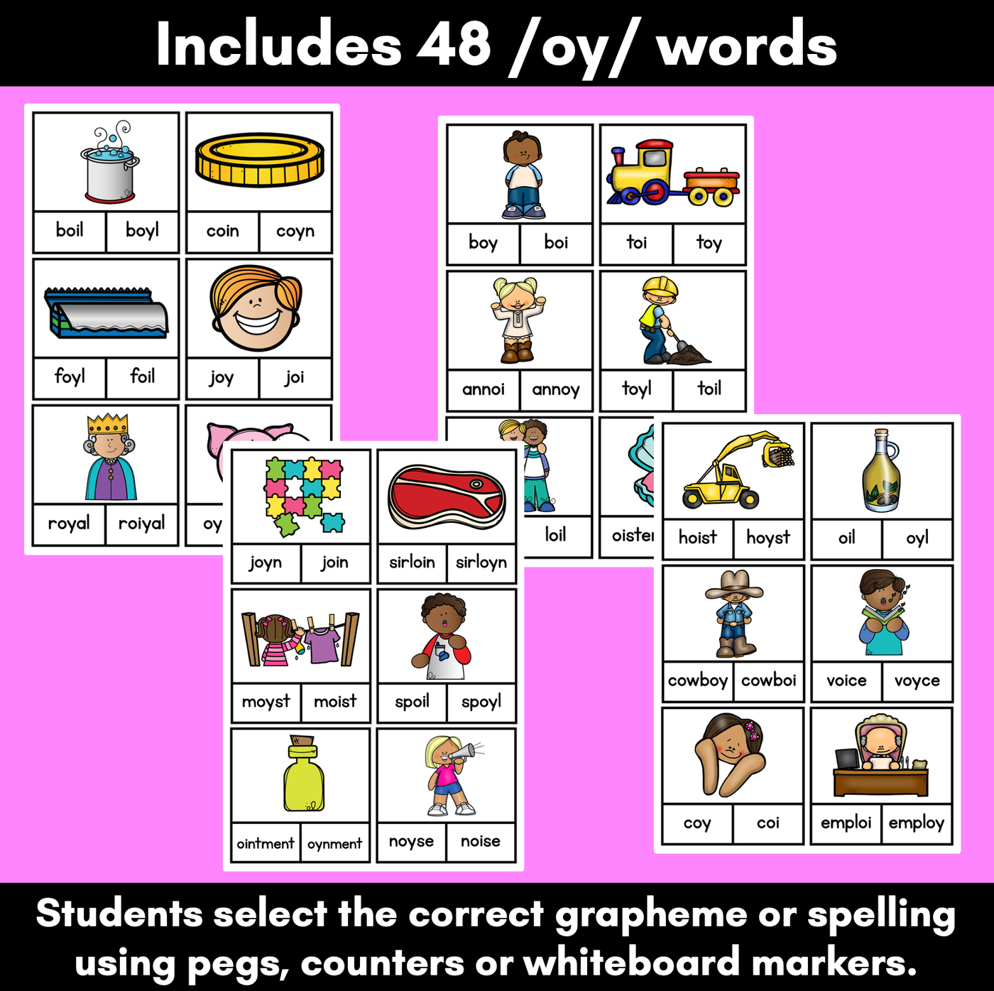 OY OI WORDS CLIP CARDS - Diphthong Phonics Task Cards