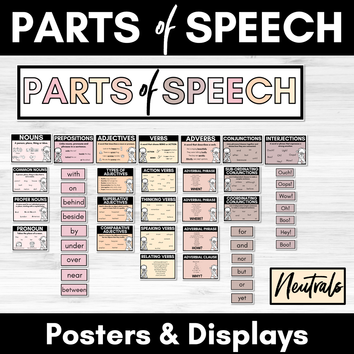 Parts of Speech Posters NEUTRAL COLOURS