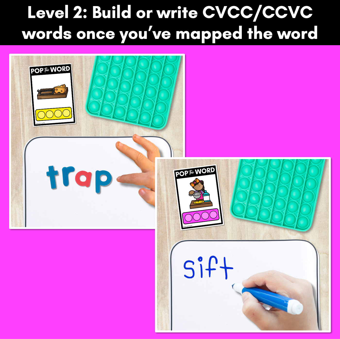 CCVC CVCC POPPIT TASK CARDS - Phonemic Awareness + CVCC Word Mapping