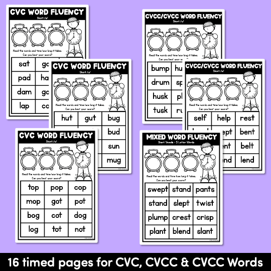 Kindergarten Reading Fluency with CVC Word Drills | Short Vowel Word Families