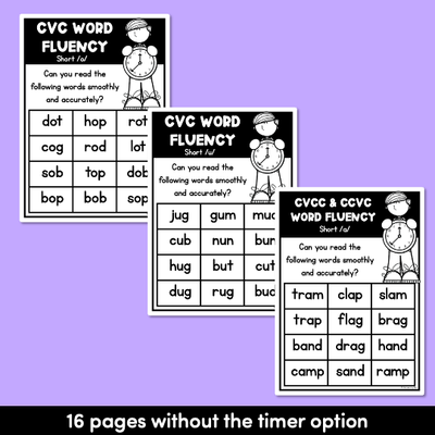 Kindergarten Reading Fluency with CVC Word Drills | Short Vowel Word Families