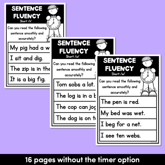 Kindergarten Reading Fluency CVC Word Sentences | Short Vowel Word Families