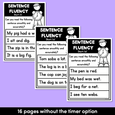 Kindergarten Reading Fluency CVC Word Sentences | Short Vowel Word Families