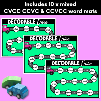 CVCC CCVC CCVCC WORD BLENDING MATS - Phonics Fluency Games - Decodable Drive