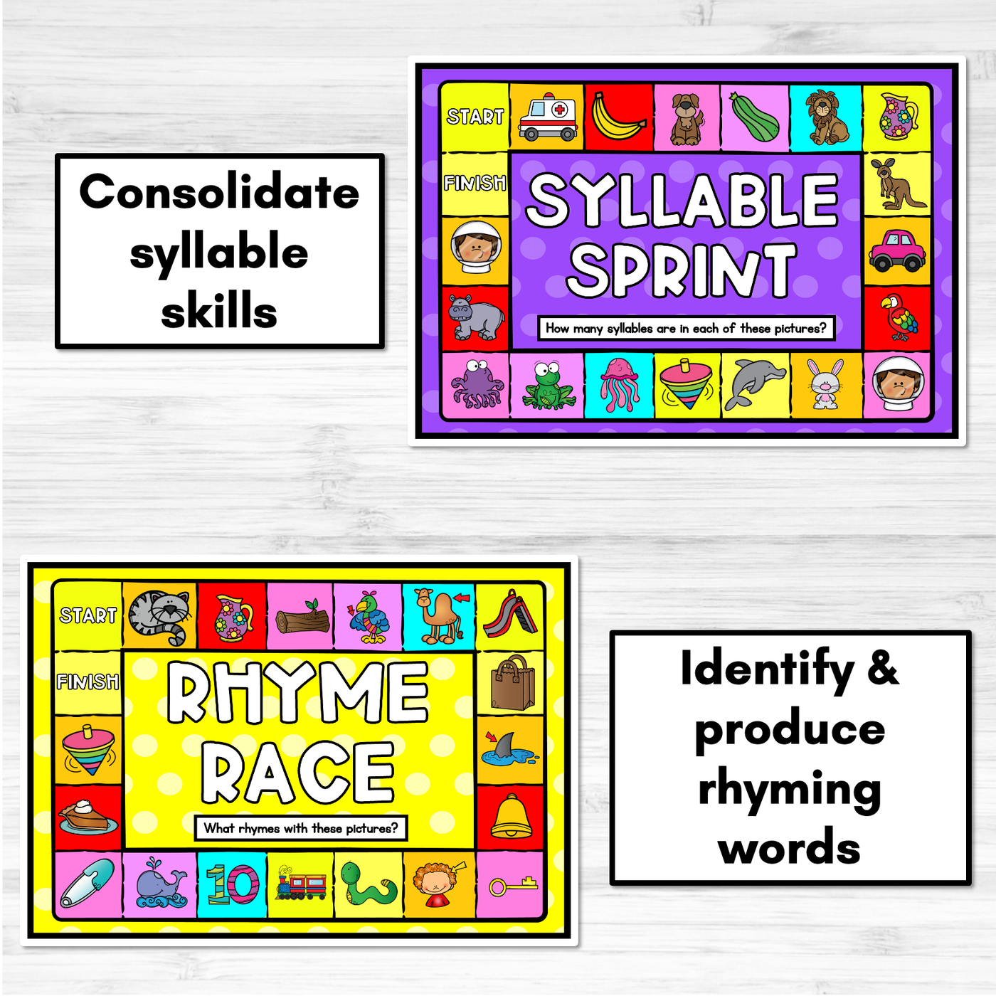 Phonological Awareness Board Games - Rhyme & Syllable Games for Kindergarten