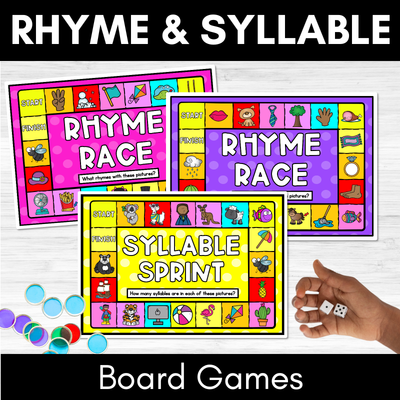 Phonological Awareness Board Games - Rhyme & Syllable Games for Kindergarten