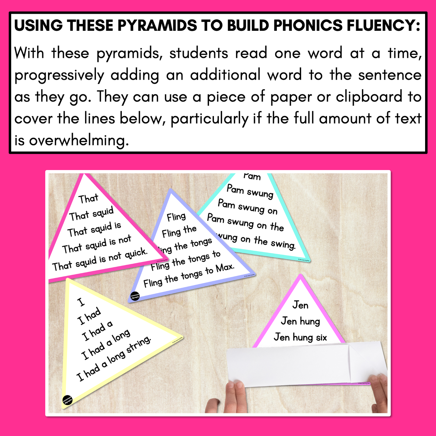 QU NG + X WORDS - Decodable Sentences Pyramids - Phonics Fluency