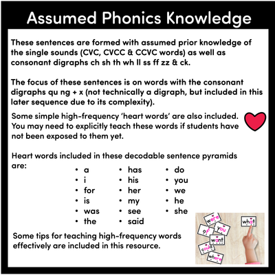 QU NG + X WORDS - Decodable Sentences Pyramids - Phonics Fluency