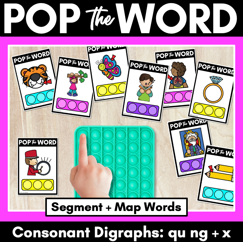 NG QU + X WORDS POPPIT TASK CARDS - Phonemic Awareness + Word Mapping