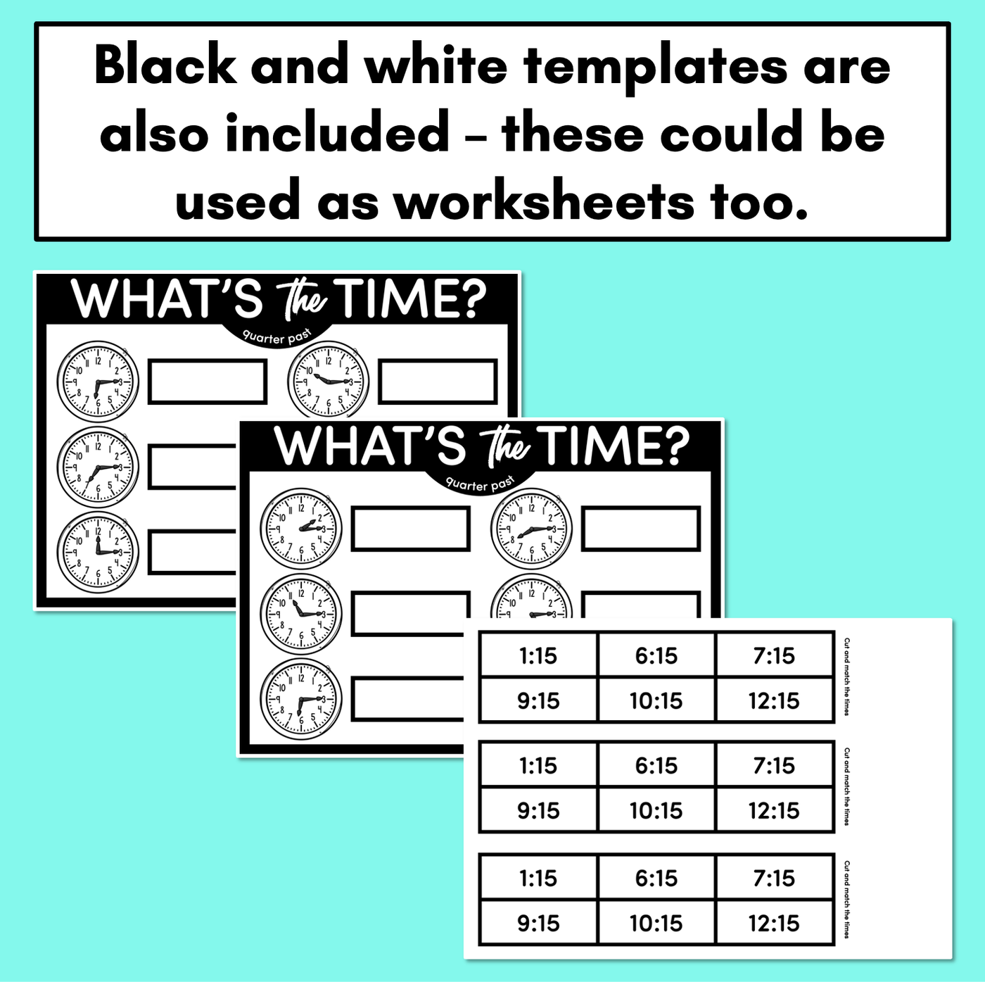 MATCH THE TIME MATS - Quarter Past - Digital and Analog Time