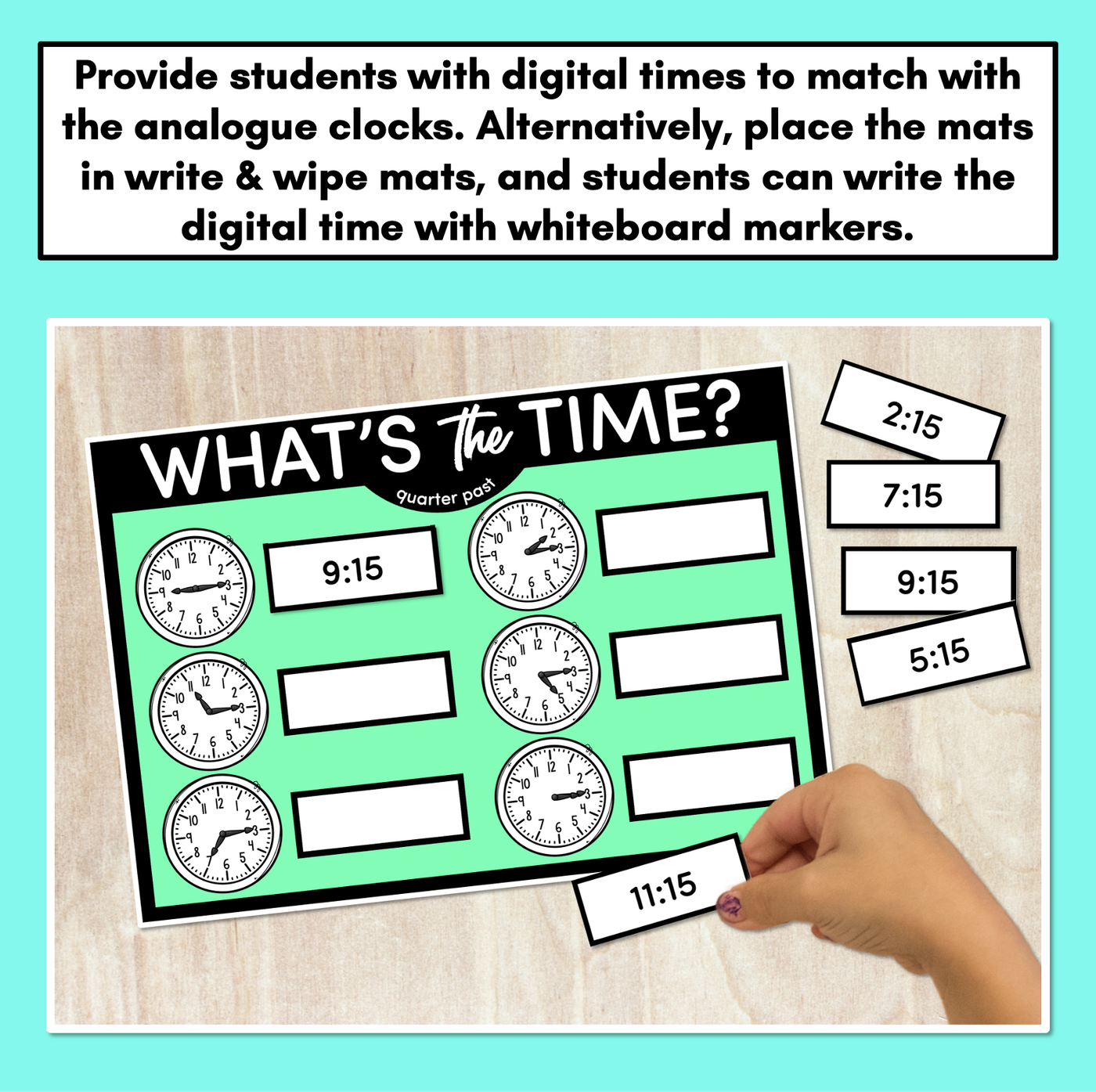 MATCH THE TIME MATS - Quarter Past - Digital and Analog Time