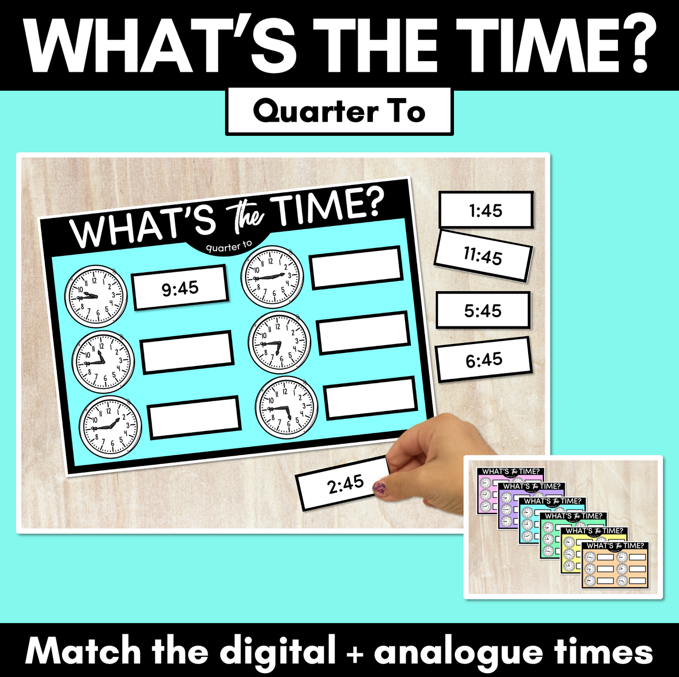 MATCH THE TIME MATS - Quarter To - Digital and Analog Time
