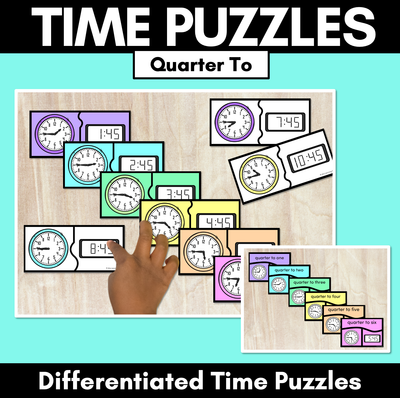 TIME PUZZLES - Quarter To - Digital and Analog Time