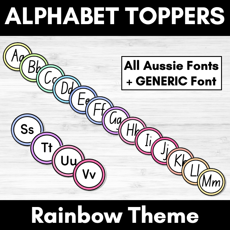 Alphabet Toppers RAINBOW DECOR - ALL AUSSIE FONTS