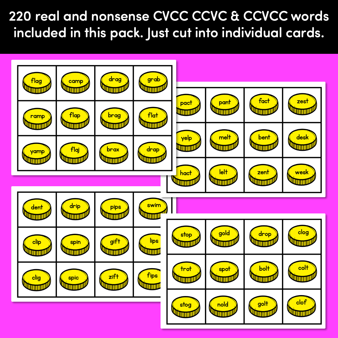 Real and Nonsense CVCC CCVC CCVCC Words Phonics Game - BURIED TREASURE