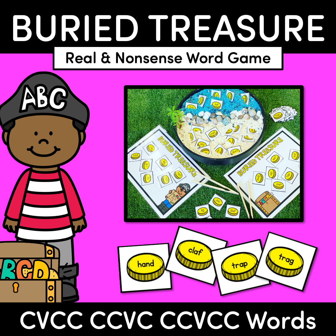 Real and Nonsense CVCC CCVC CCVCC Words Phonics Game - BURIED TREASURE