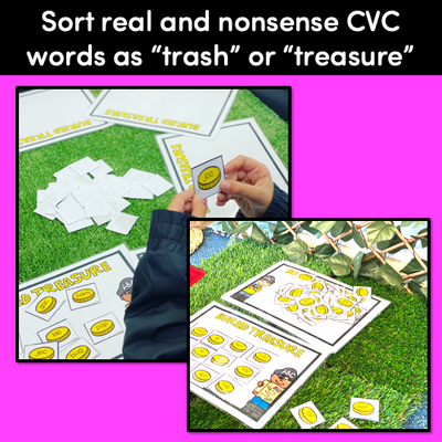 Real and Nonsense CVC Words Phonics Game- Buried Treasure