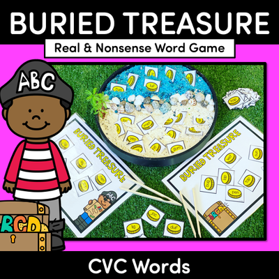Real and Nonsense CVC Words Phonics Game- Buried Treasure