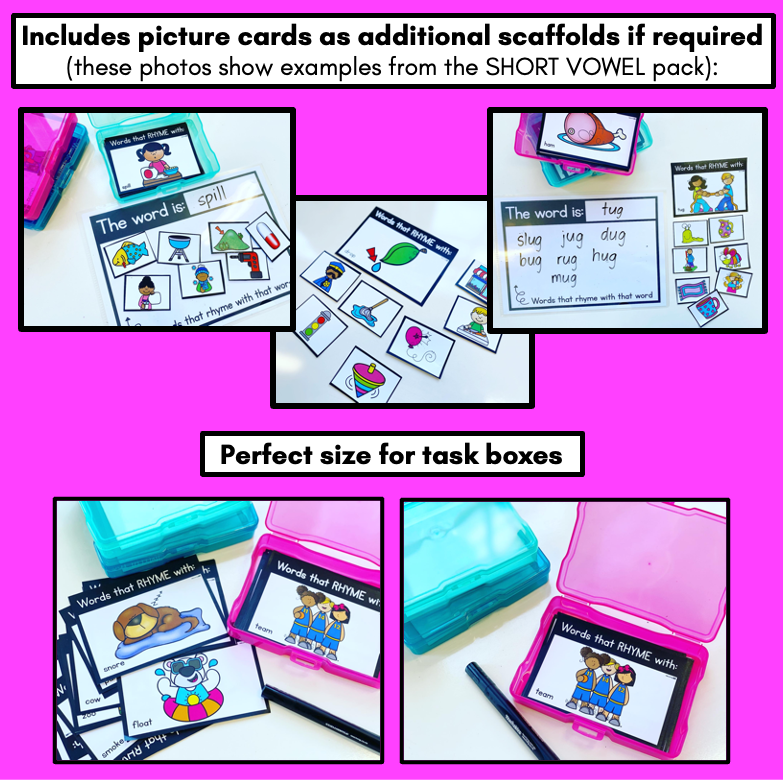 RHYME TASK CARDS for Long Vowels, Diphthongs & R-Controlled Vowels