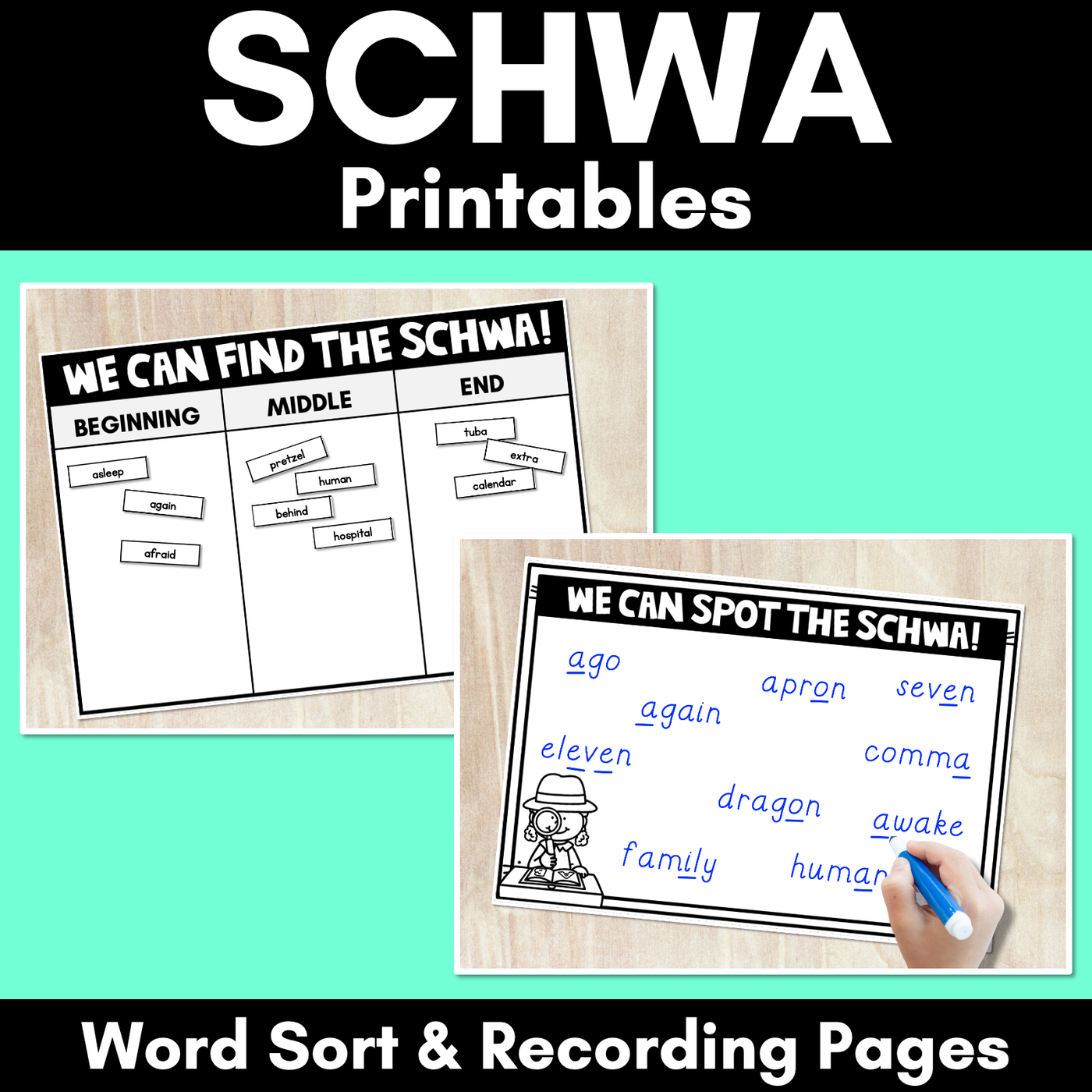 Schwa Worksheets & Schwa Word Sort Activity