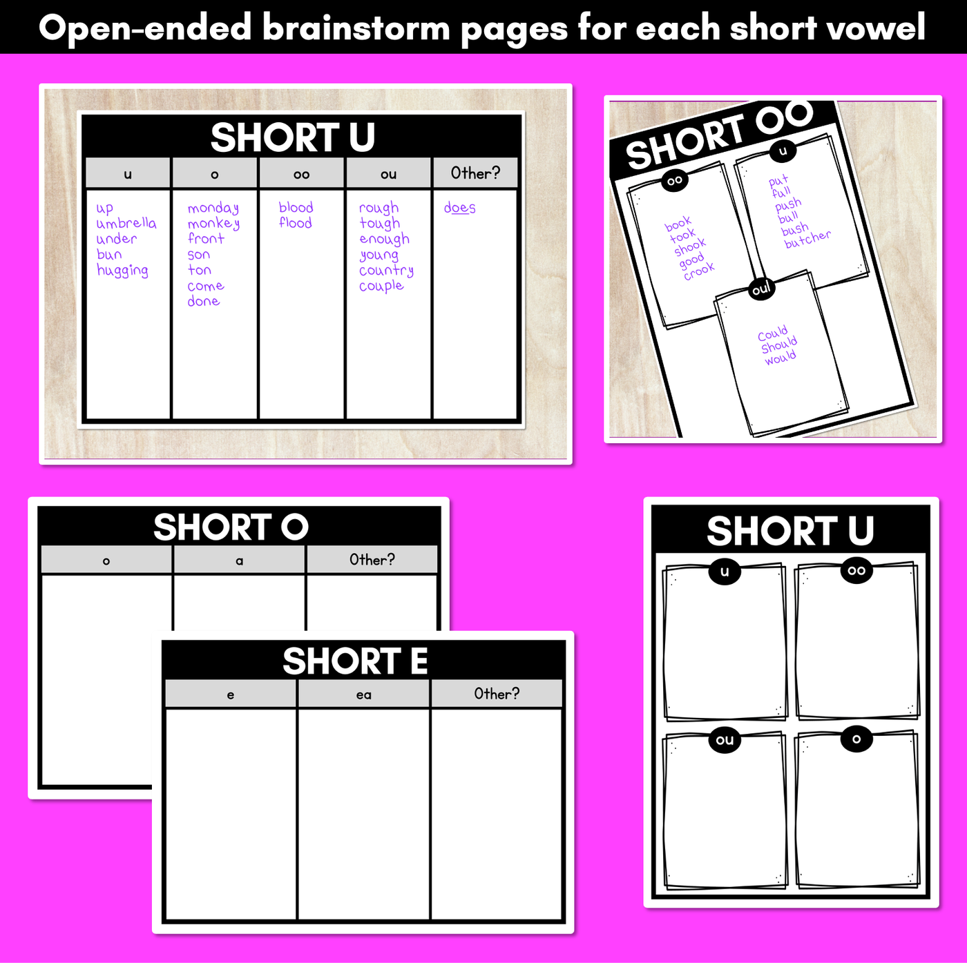 Short Vowel Sounds Brainstorm Templates & Assessments