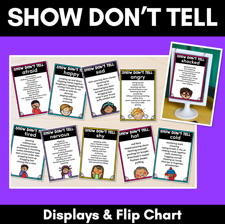 Show Don't Tell Descriptive Writing & Vocabulary Displays, Posters & Flip Charts