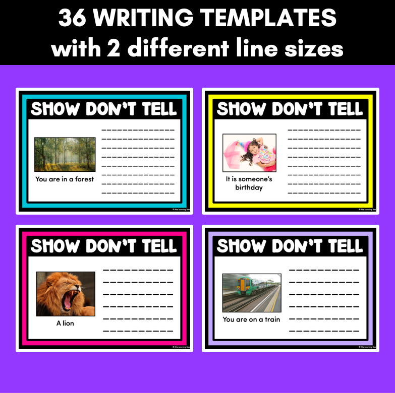 Show Don't Tell Descriptive Writing & Vocabulary - Task Cards & Writing Templates