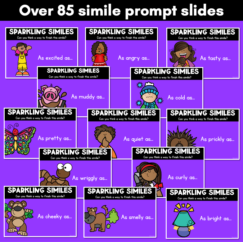 Similes Prompt Vocabulary Slides for Descriptive & Figurative Language Lessons