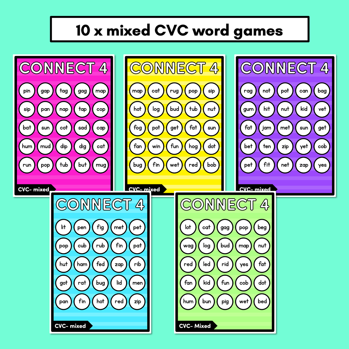 CVC WORDS NO PREP PHONICS GAME - CONNECT 4