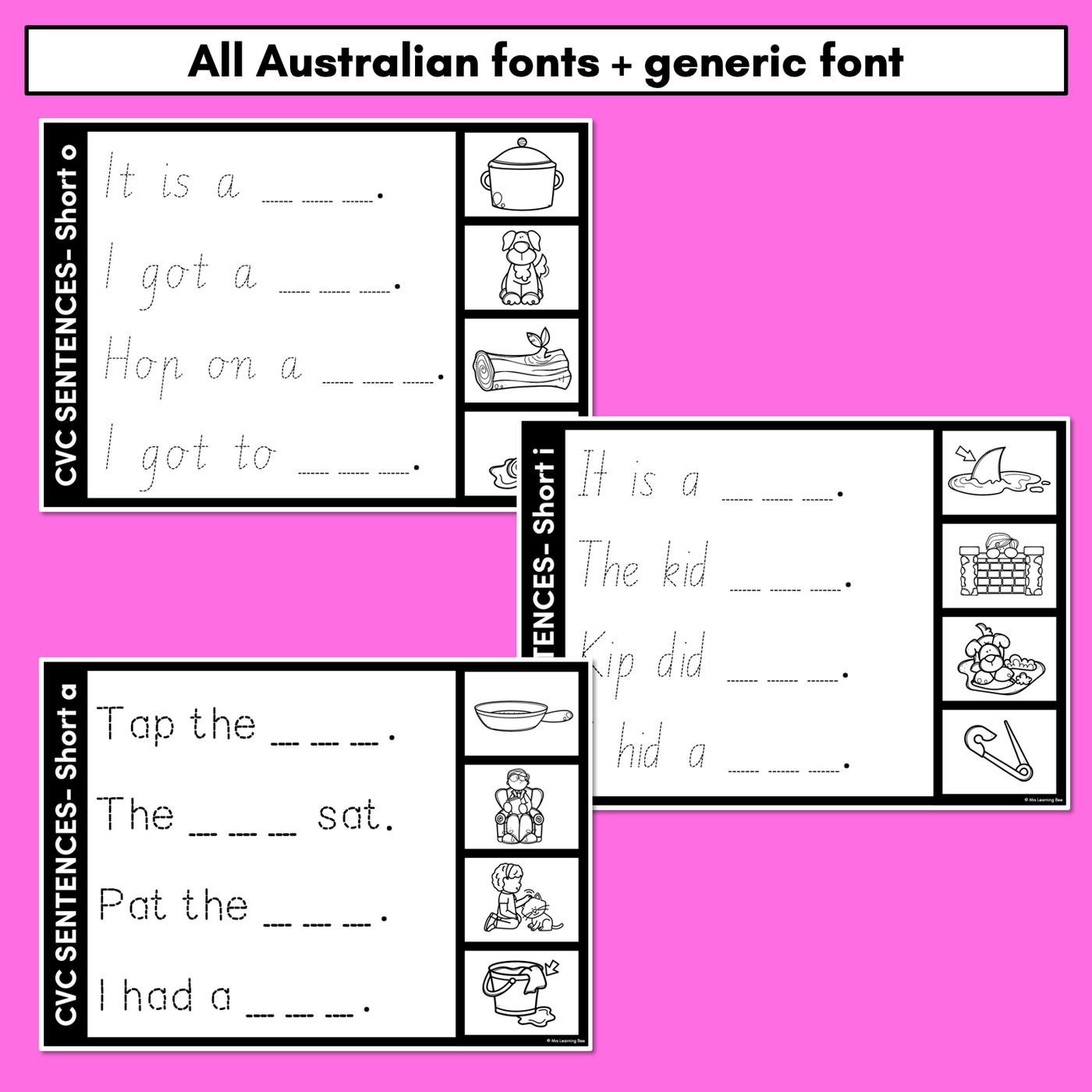 CVC WORD SENTENCES WORKSHEETS - Trace the Sentence with missing CVC words