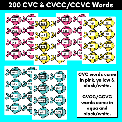CVC CCVC CVCC WORD FISH - Editable Magnetic Fish Templates